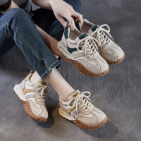 隐形增高复古真皮德训鞋女年春季厚底超火阿甘运动百搭老爹鞋