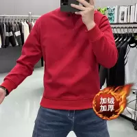 潮牌新款加绒加厚纯色休闲打底男士简约设计青年气质宽松百搭卫衣