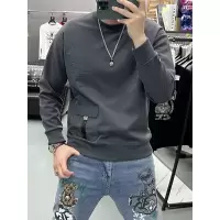 美式复古拼接圆领套头卫衣大口袋男装宽松版上衣打底衫秋冬季新款