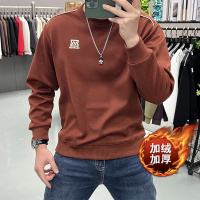 秋冬新款加绒卫衣男士长袖时尚圆领休闲打底衫秋冬内搭上衣刺绣潮