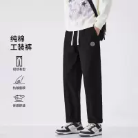 纯棉工装裤男款春秋季新款宽松直筒美式休闲复古锥形运动长裤