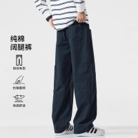 美式纯棉工装裤子男款宽松直筒春秋季新款休闲垂感阔腿长裤子