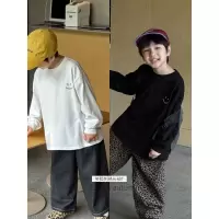 童酷男童秋款织里童装韩版笑脸印花中小童打底衫圆领儿童T恤
