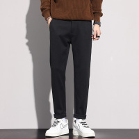 英伦毛呢西裤子男士新款秋冬季潮流宽松直筒保暖休闲西装裤男