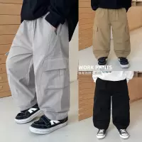 童酷男童秋季新款百搭纯色宝宝休闲长裤拼接贴袋儿童工装裤潮