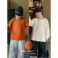 童酷男童秋款洋气小猫贴布绣宝宝打底衫韩版纯色圆领儿童T恤