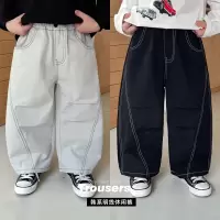 童酷男童秋季新款韩版明线宝宝长裤纯色拼接百搭儿童休闲裤潮