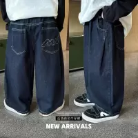 童酷男童秋款洋气后袋字母刺绣宝宝长裤百搭净色儿童牛仔裤潮