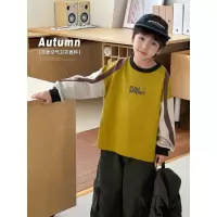 童酷男童秋季新款山系字母印花宝宝上衣时髦拼色圆领儿童卫衣