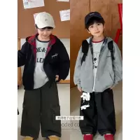 童酷男童秋季新款韩版字母刺绣宝宝卫衣格子内里连帽儿童外套