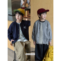 童酷男童秋款时尚网球拍刺绣宝宝针织开衫纯色圆领儿童毛衣潮