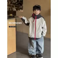 童酷男童秋款童装时尚拼接中小童拉链衫连帽儿童冲锋衣外套潮