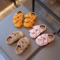 儿童纯色简约皮鞋年秋季女童蝴蝶结小女孩勃肯单鞋软底公主鞋