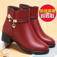 厚底短靴秋冬女鞋加绒加厚新款舒适防滑软底粗跟圆头短靴子