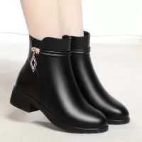 妈妈棉鞋秋冬季新款短靴女加绒粗跟防滑中跟女靴子中老年女士靴子