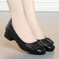 妈妈鞋单鞋女新款软底黑色工作鞋圆头春秋款女鞋中年低跟皮鞋