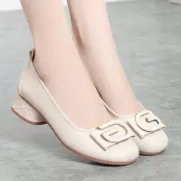 妈妈鞋新款春秋浅口舒适粗跟单鞋软底低跟大码圆头防滑中老年女鞋