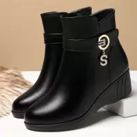 妈妈鞋棉鞋女秋冬新款坡跟厚底女短靴子加绒保暖中老年女靴子