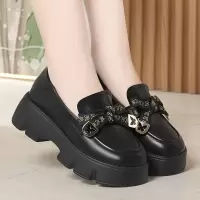 新款小皮鞋乐福鞋纯色时尚休闲女鞋增高厚底