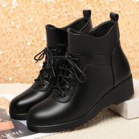 短靴女坡跟加绒秋冬季新款中老年防滑妈妈棉鞋女士女棉靴