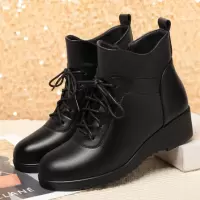 短靴女坡跟加绒秋冬季新款中老年防滑妈妈棉鞋女士女棉靴