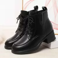 秋冬妈妈棉鞋马丁靴加绒靴子粗跟厚底女士短靴防滑中老年女鞋