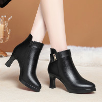高跟短靴女秋冬季新款时尚厚底防水台加绒棉鞋防滑女士单靴子