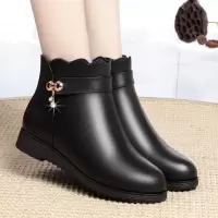 黑色大码秋冬季妈妈鞋棉鞋女中年加绒短靴中老年舒适保暖女鞋