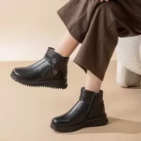冬季真皮妈妈鞋棉鞋加绒加厚保暖中老年冬鞋防滑平底短靴