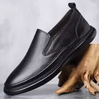 头层小牛皮一脚蹬男鞋夏季懒人豆豆鞋百搭透气软面休闲乐福鞋子男