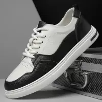 头层牛皮前系带小白鞋男春季新透气软皮休闲鞋熊猫头层牛皮鞋
