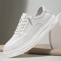 头层牛皮潮流小白鞋真皮春秋休闲百搭板鞋厚底低帮皮鞋子新款男鞋