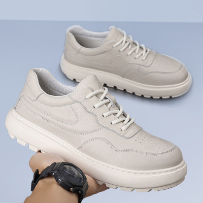 头层牛皮秋冬季新款男士休闲鞋真皮透气皮鞋男款厚底男鞋鞋子