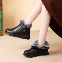 新款牛皮妈妈棉鞋圆头舒适软底防滑中老年妈妈皮靴