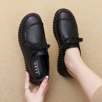 新款系带真皮休闲时尚百搭女式单鞋中老年妈妈鞋