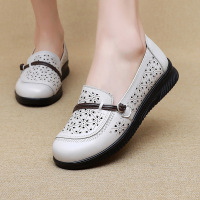 新款镂空真皮妈妈鞋圆头软底舒适百搭女式单鞋