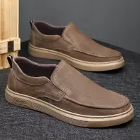 男鞋年新款秋季软底反绒猪皮潮鞋青年百搭板鞋一脚蹬休闲皮鞋