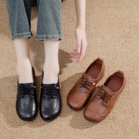 英伦风牛筋底妈妈鞋真皮秋季新款中老年舒适软底女鞋百搭粗跟单鞋
