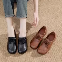 英伦风牛筋底妈妈鞋真皮秋季新款中老年舒适软底女鞋百搭粗跟单鞋