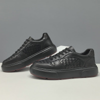 男士头层牛皮黑色百搭板鞋男款潮鞋真皮编织欧洲站男鞋厚底休闲鞋