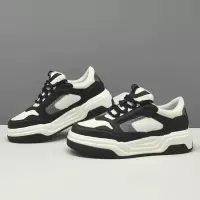 男生头层牛皮拼色厚底板鞋男款潮鞋真皮百搭欧洲站男士增高休闲鞋