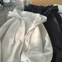 加绒加厚连帽开衫卫衣女冬季大码拉链外套女保暖口袋上衣女装