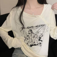 印花春秋打底宽松长袖T恤女秋季辣妹网红小众设计感气质洋气上衣