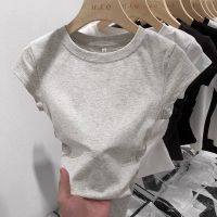 含棉 不规则小飞袖短袖T恤女夏新款收腰修身显瘦设计感短款上衣潮