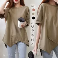 大码女装夏季胖mm设计感不规则开叉短袖T恤上衣宽松学生情侣上衣