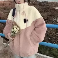 日系撞色拼接棉衣棉服慵懒风女冬季新款设计感宽松加绒加厚外套潮