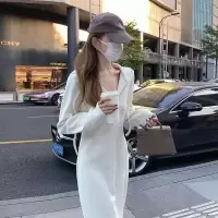 法式白色卫衣连衣裙子春秋季新款女装小个子设计感显高连帽长裙潮