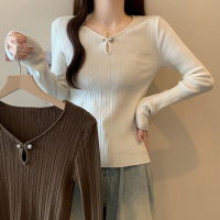 秋季新款设计感V领长袖打底衫内搭针织衫休闲ins韩版通勤个性上衣