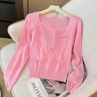 秋季新款设计感打底衫甜辣上衣韩版小香风蝴蝶结长袖针织衫ins潮