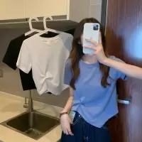 设计感不规则下摆短袖T恤女夏短款打底衫女休闲纯色上衣女装